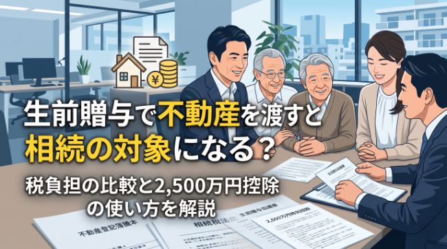 生前贈与で不動産を渡すと相続の対象になる？税負担の比較と2,500万円控除の使い方を解説